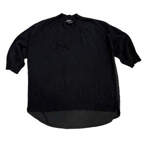 DKNY Black Multimedia Chiffon Back Knit Top XS